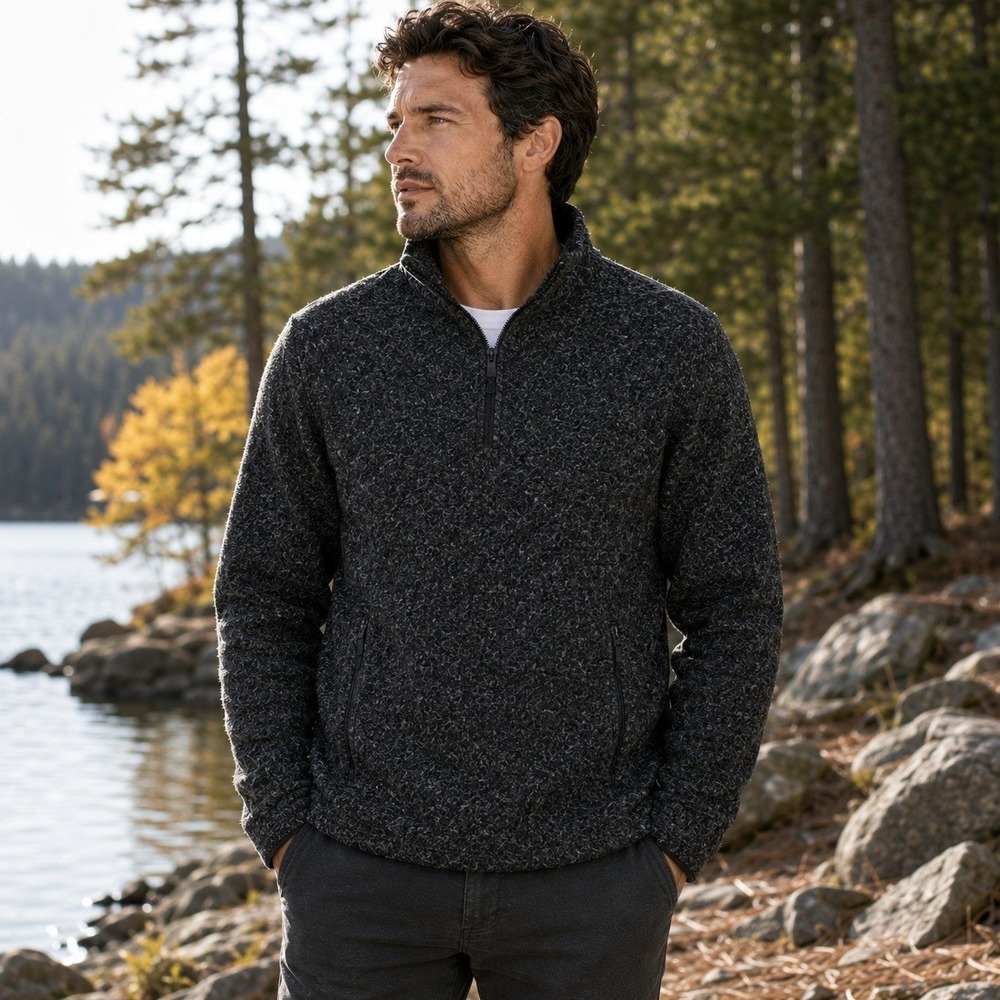 Vuori Plymouth Wool Quarter Zip Pullover Mens S Charcoal Heather Sweater